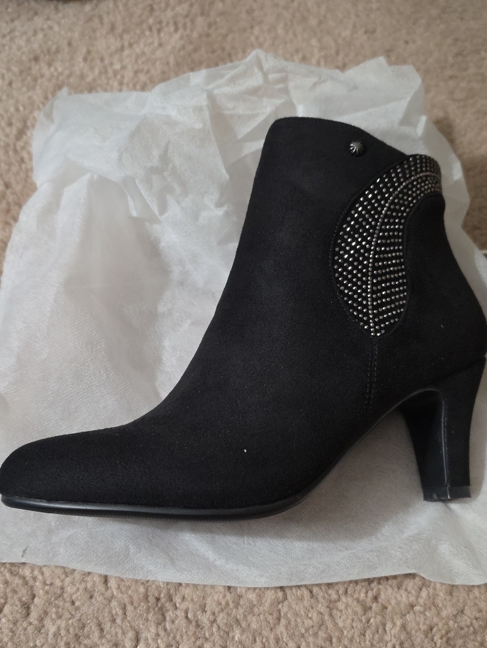 Women's Black Suede-Look Ankle Boot with Studded Accent